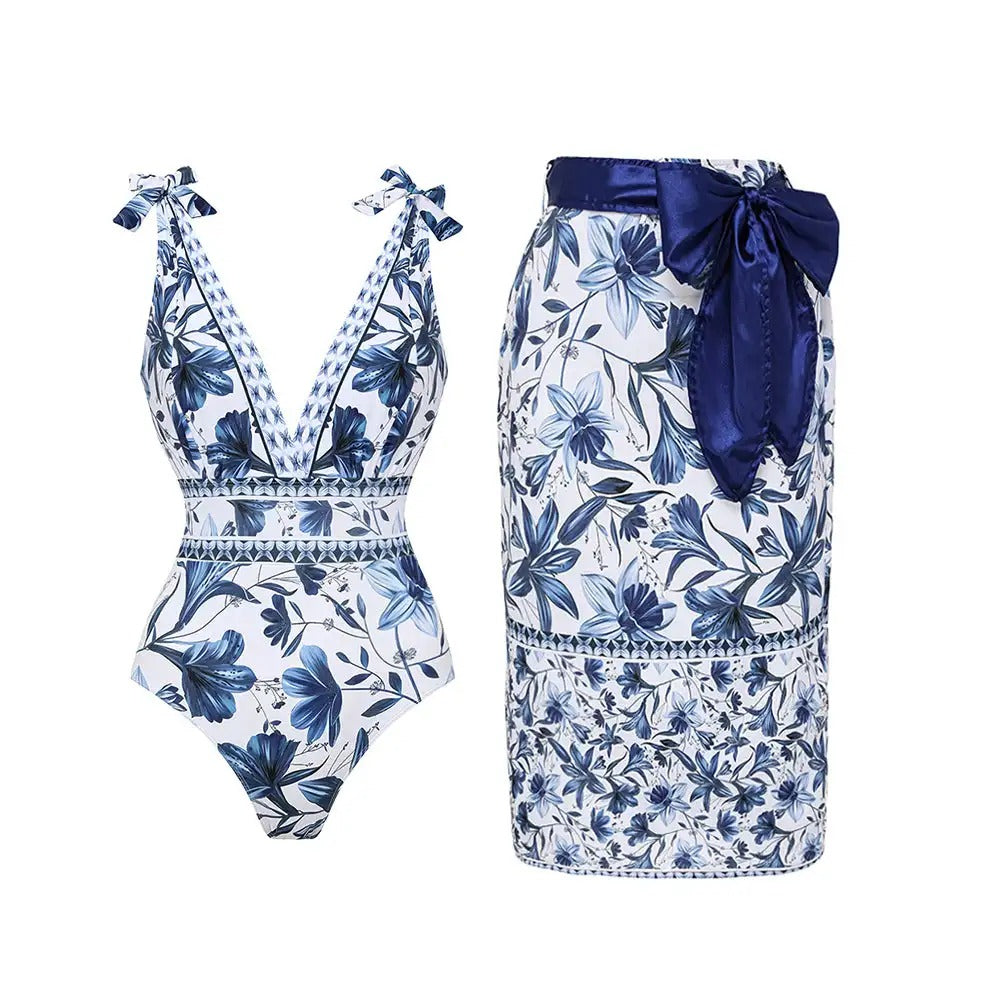 Amelia | 2 in 1 V-neck Swimsuit with Matching Skirt