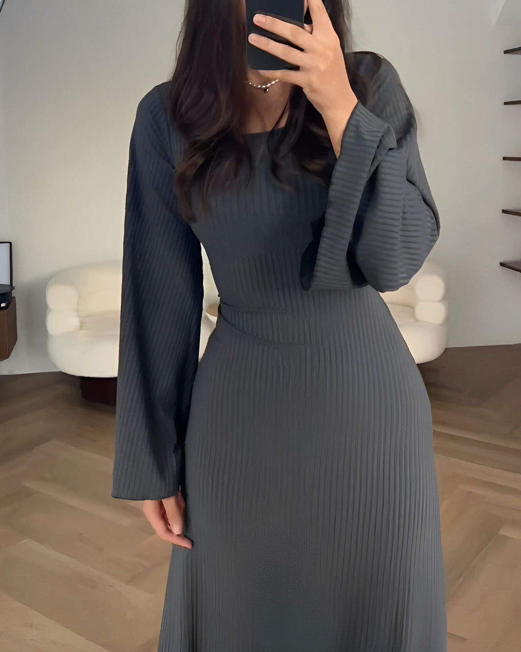 Nora™ | Ribbed Knit Maxi Dress with Sleeves