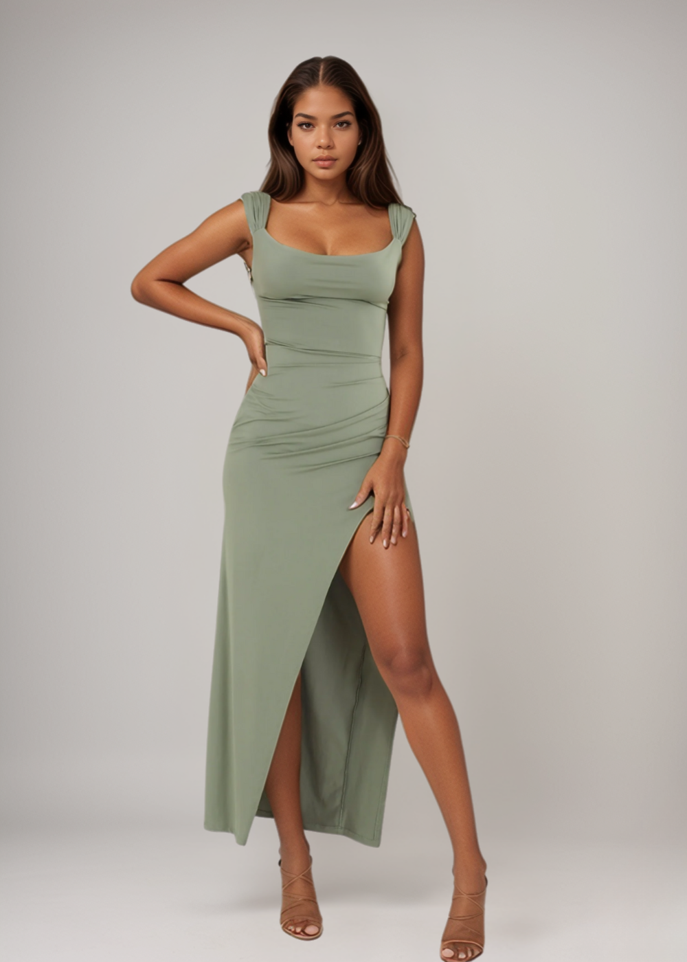 Claire™ | Fitted slit dress with ruching