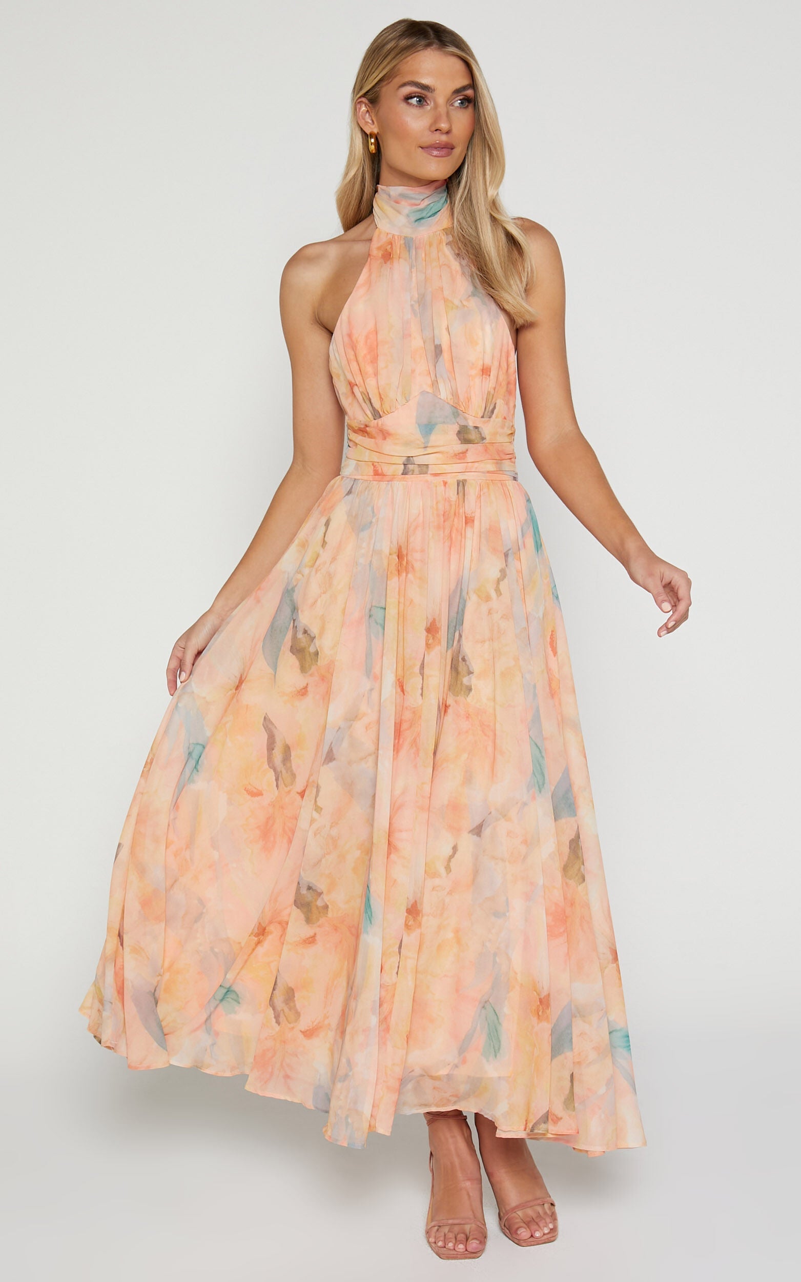 Joli™ | Maxi dress with halter neck and watercolor print