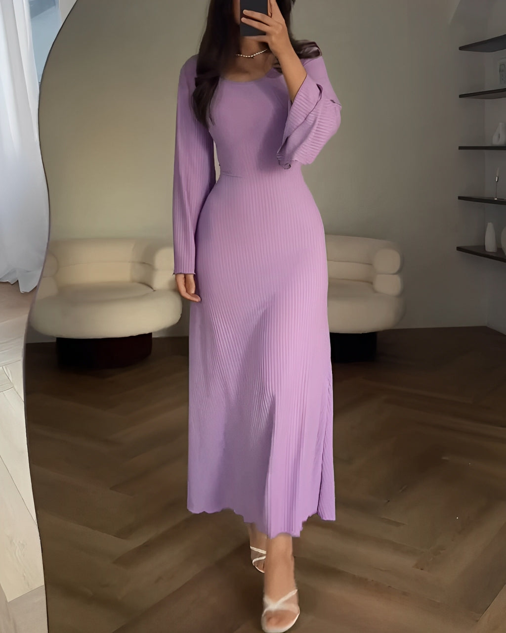 Nora™ | Ribbed Knit Maxi Dress with Sleeves