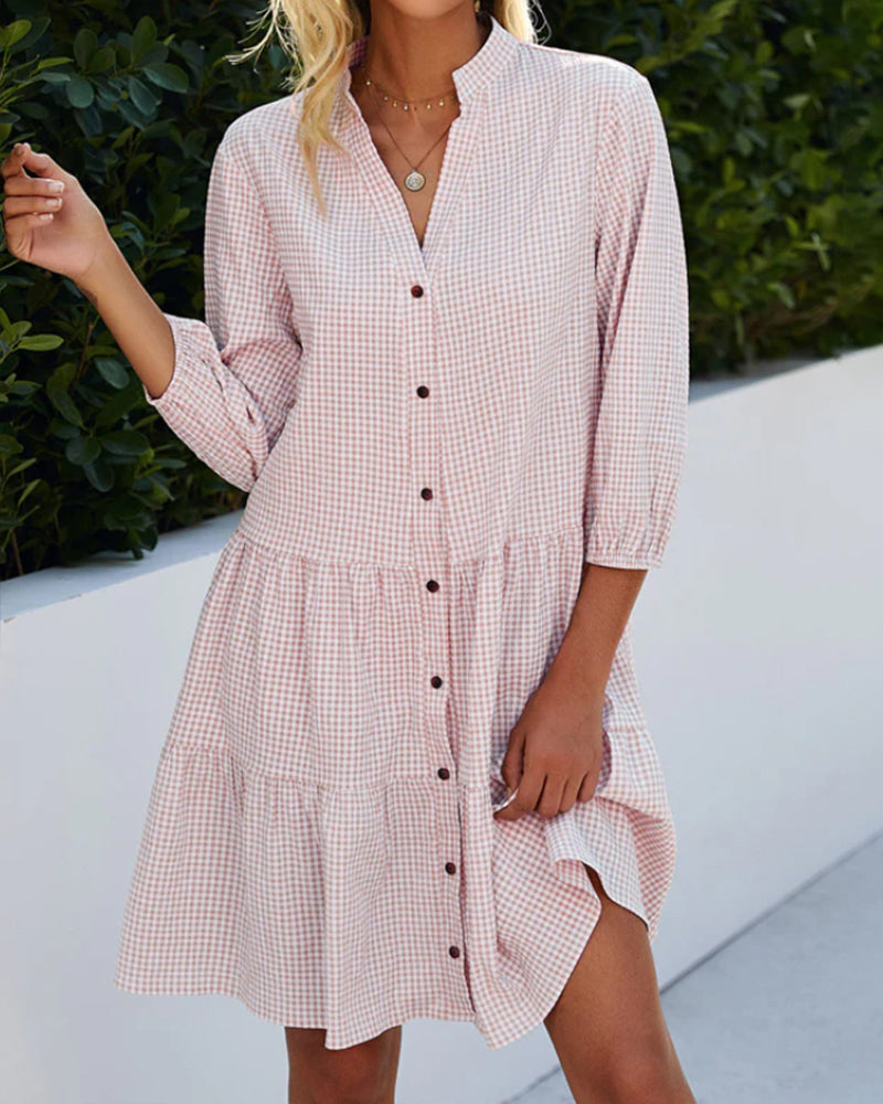 Ollie™ | Checked Shirt Dress with Buttons