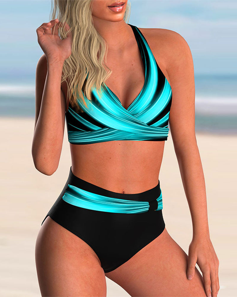 Goldie | Printed Cross Neck Bikini Set