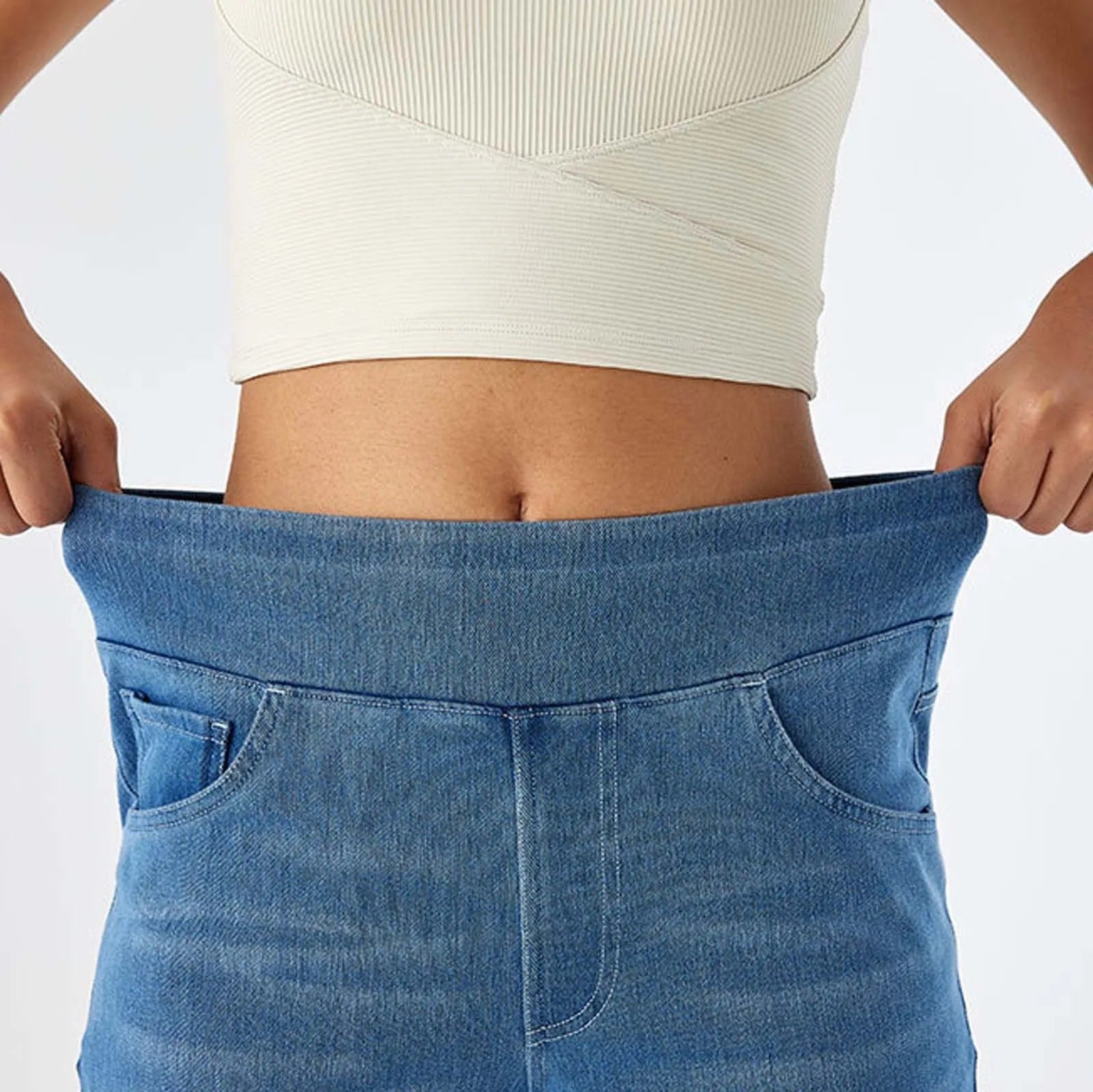 NottingWear™ High Waisted Multiple Pockets Baggy Wide Leg Washed Stretchy Knit Casual Jeans