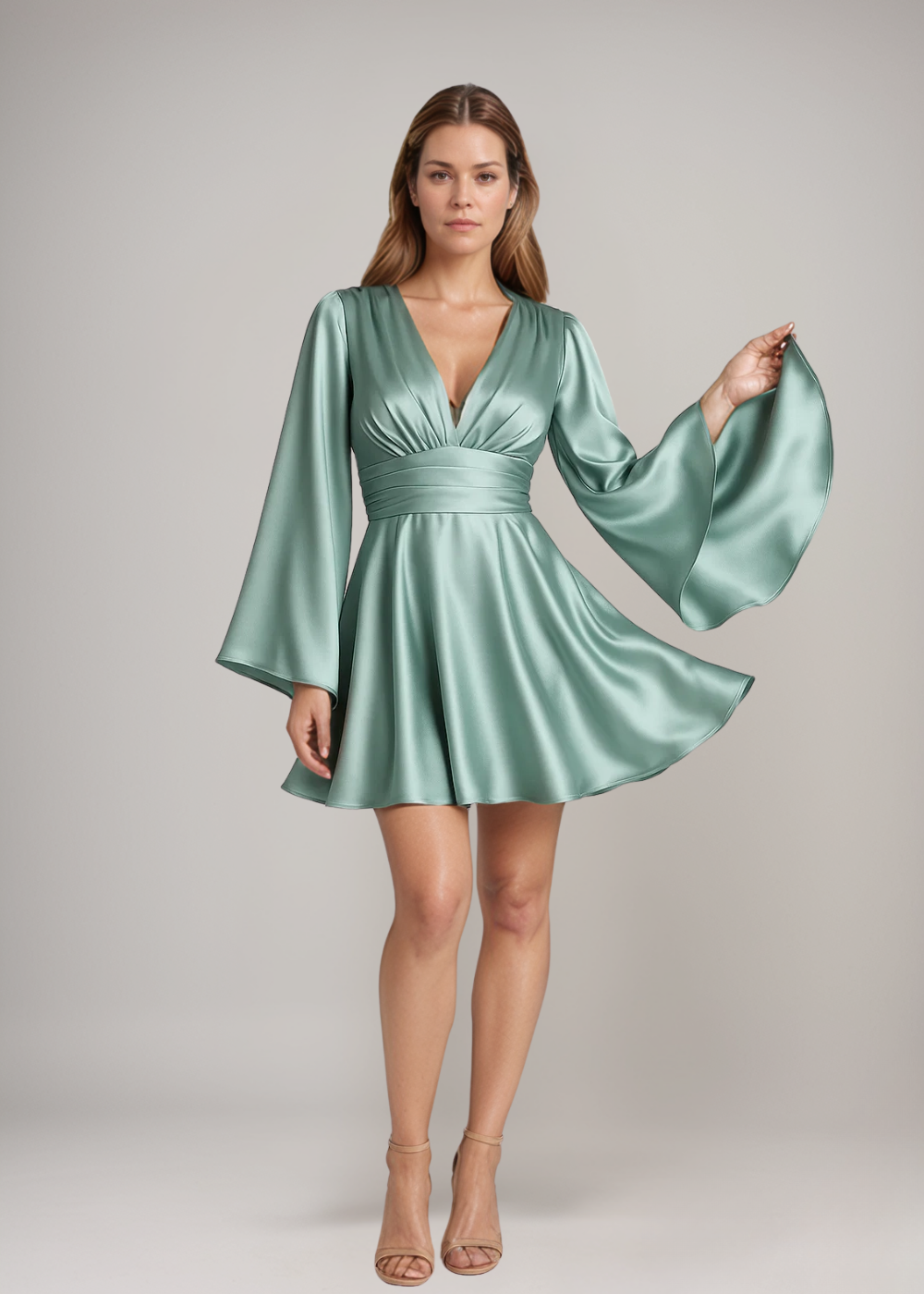 Darla™ | Satin Dress with Wide Sleeves