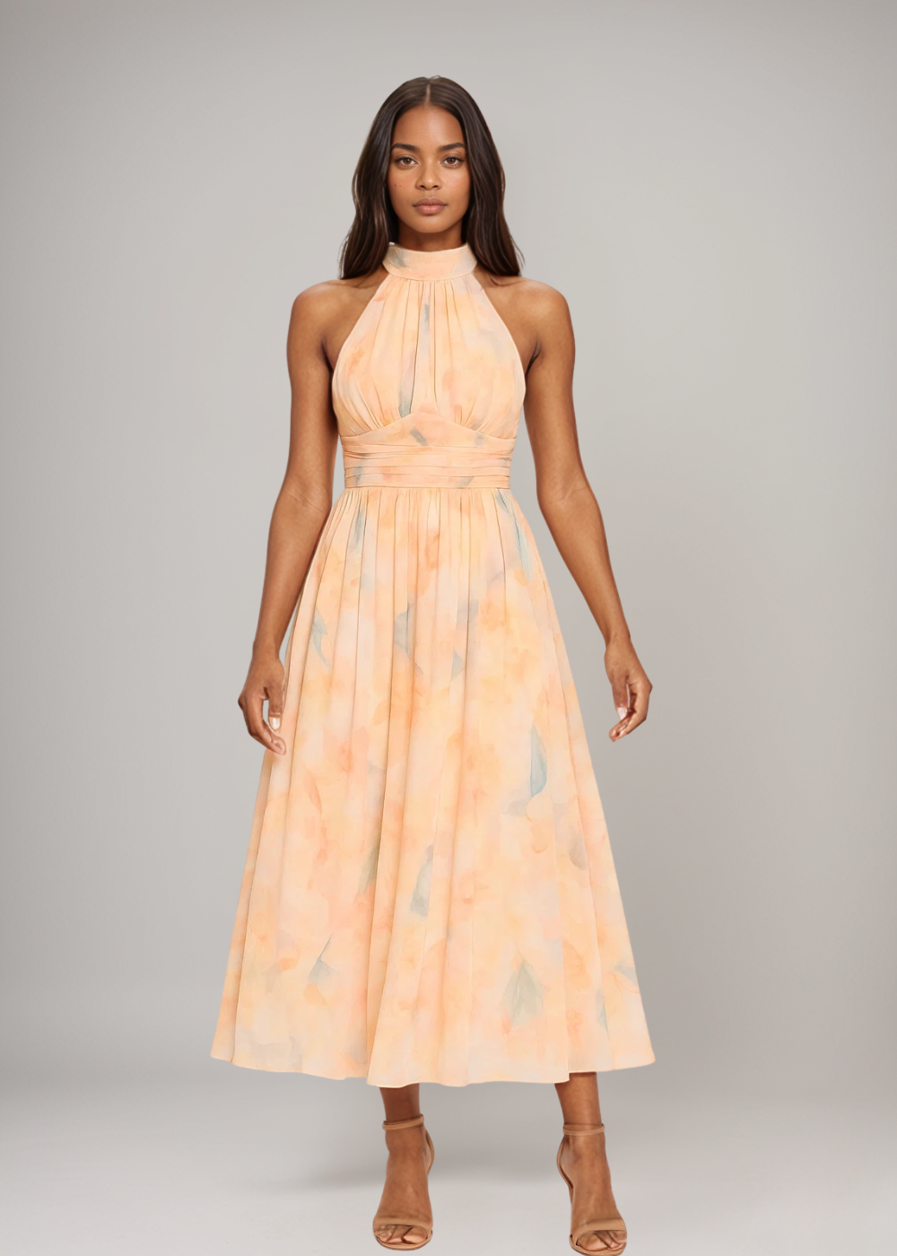 Joli™ | Maxi dress with halter neck and watercolor print