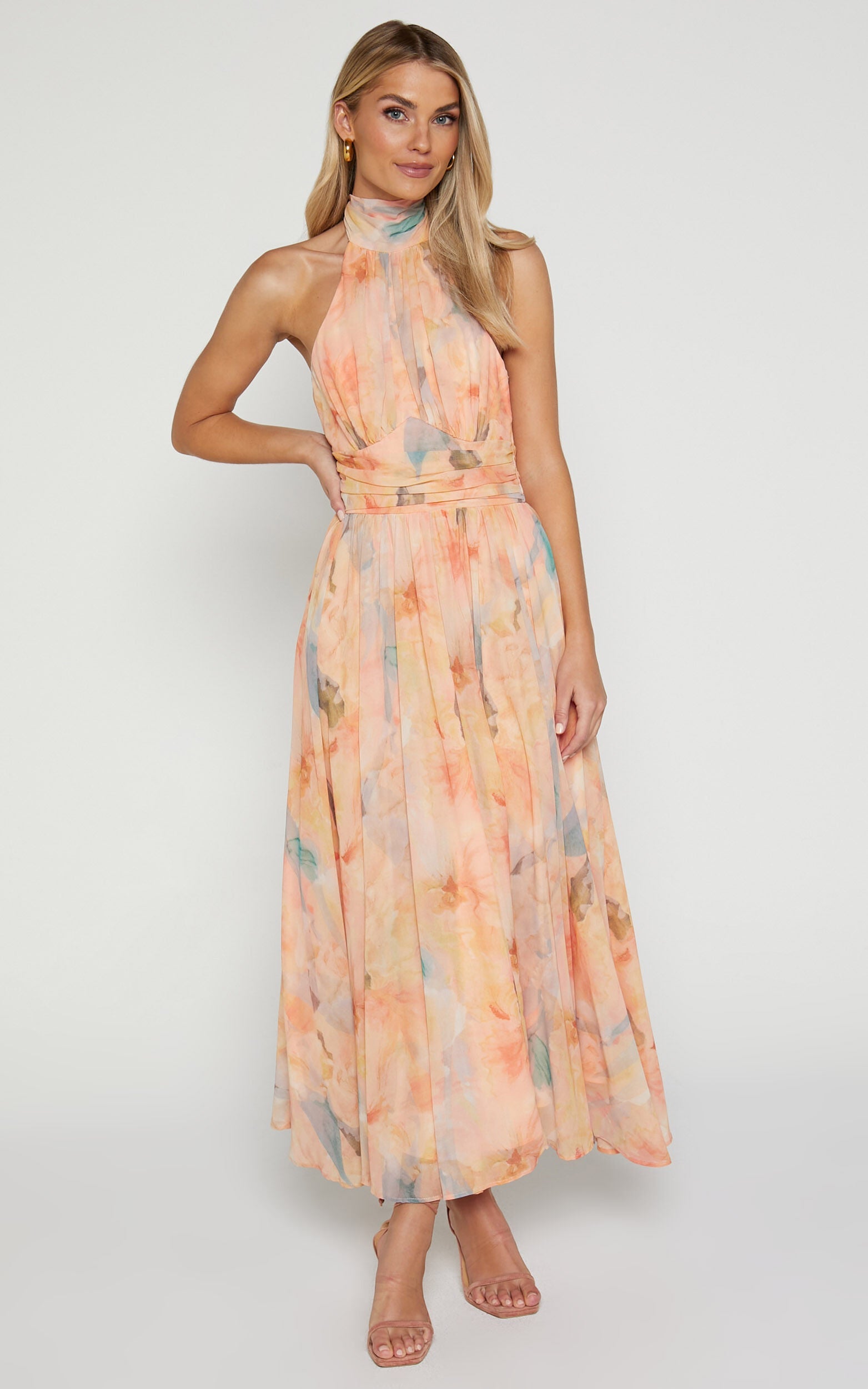 Joli™ | Maxi dress with halter neck and watercolor print