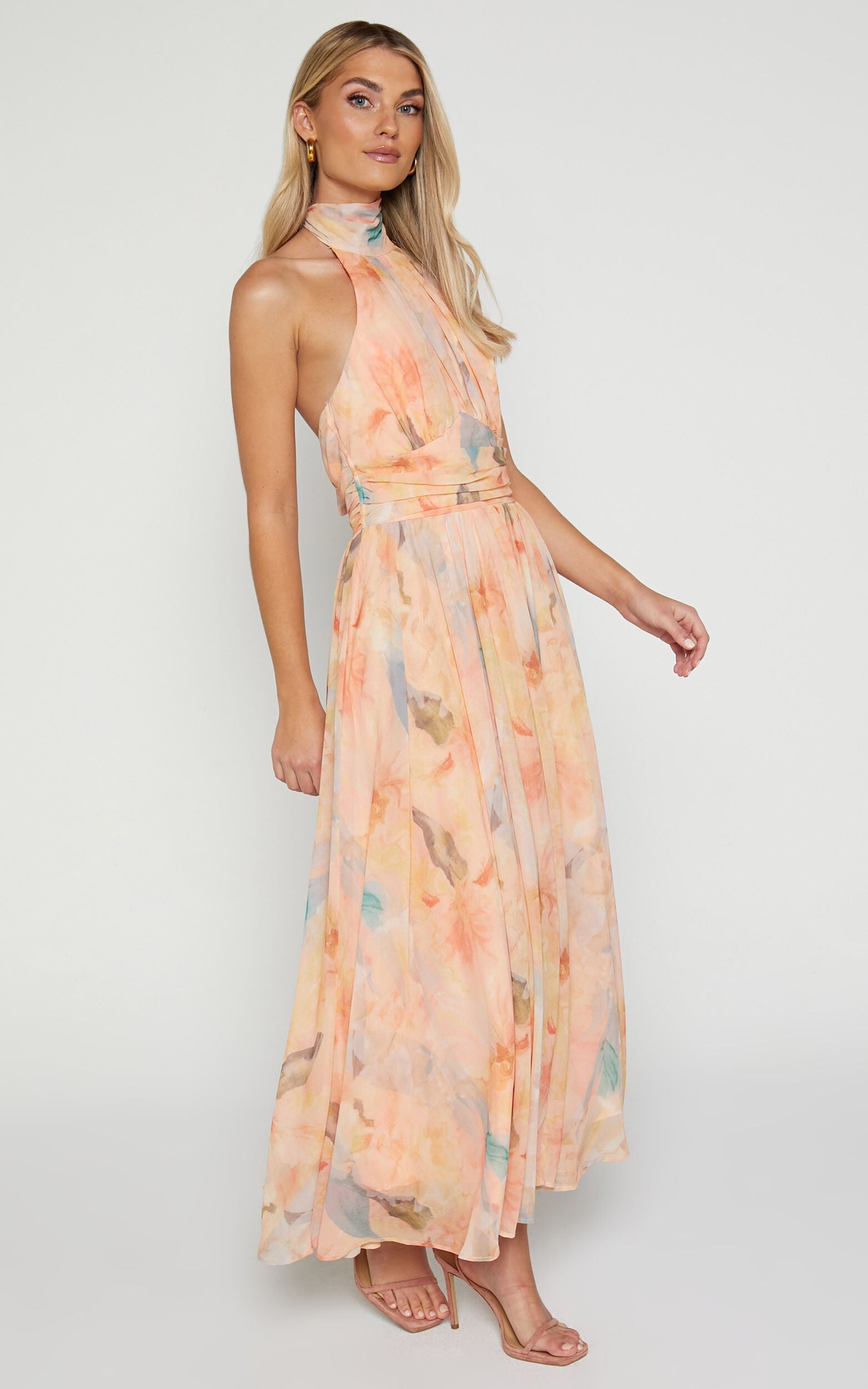 Joli™ | Maxi dress with halter neck and watercolor print
