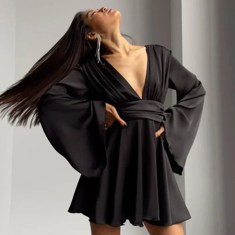 Darla™ | Satin Dress with Wide Sleeves