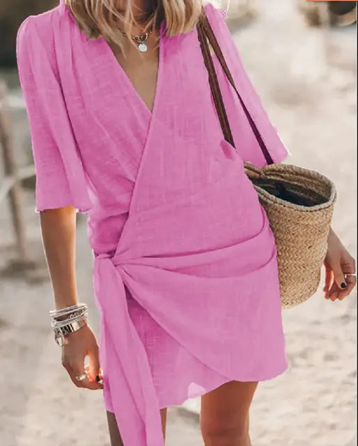 Journee | Linen dress with V-neckline