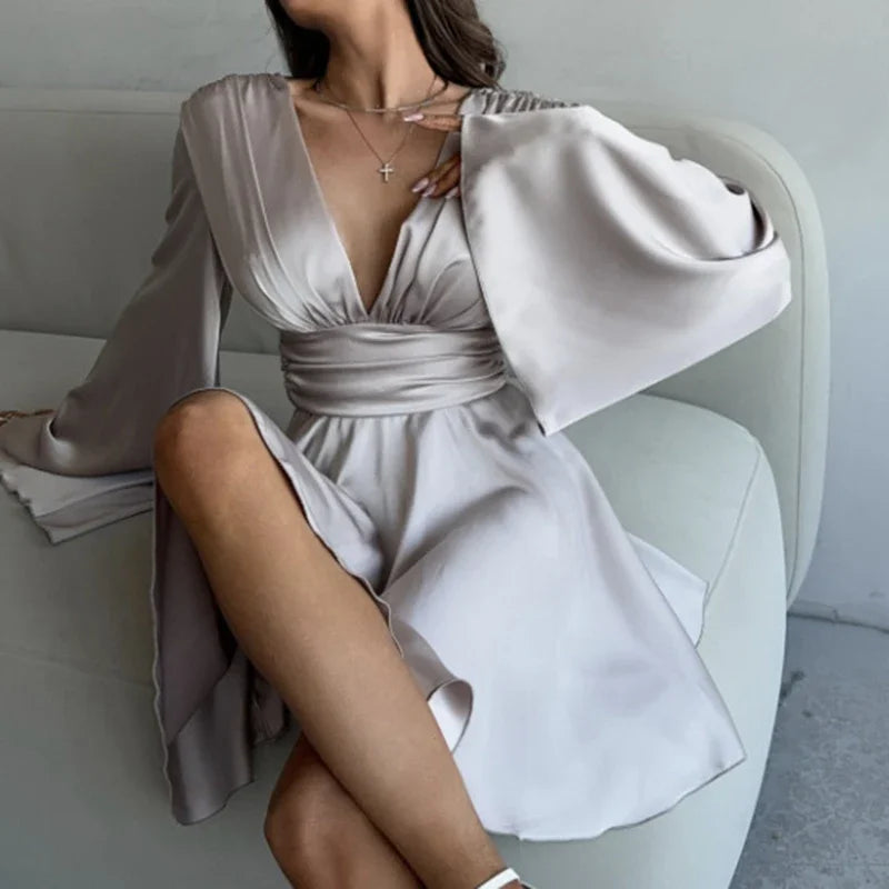 Darla™ | Satin Dress with Wide Sleeves