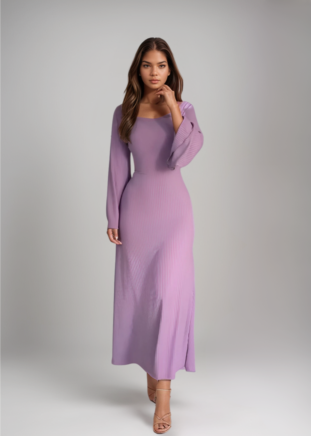 Nora™ | Ribbed Knit Maxi Dress with Sleeves