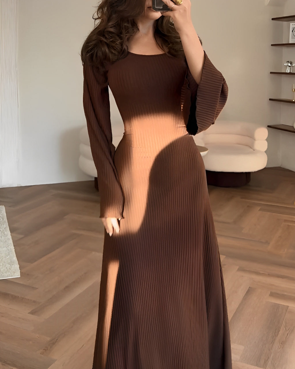 Nora™ | Ribbed Knit Maxi Dress with Sleeves