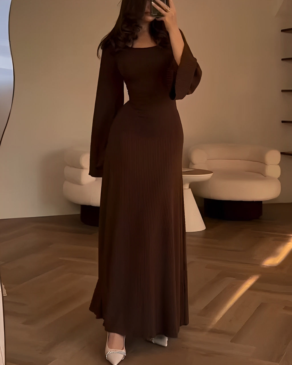 Nora™ | Ribbed Knit Maxi Dress with Sleeves