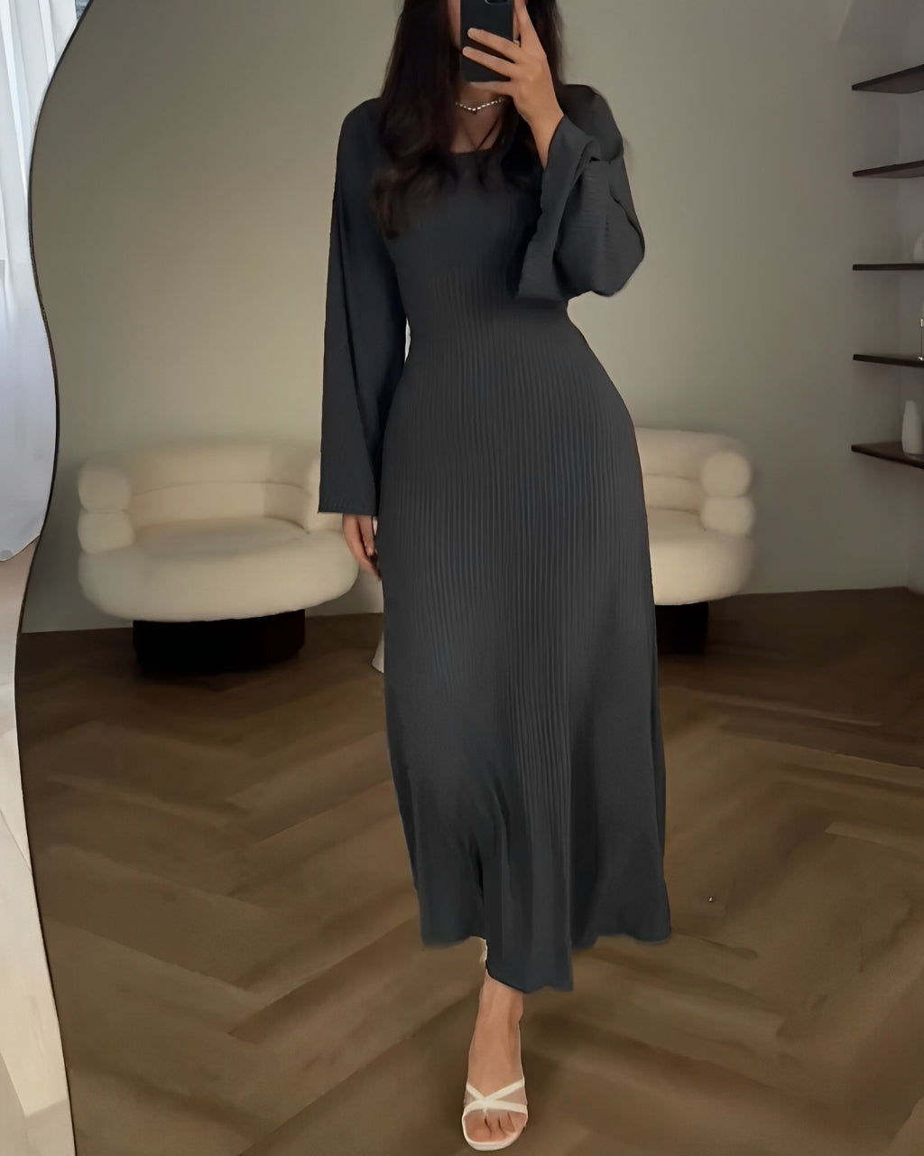 Nora™ | Ribbed Knit Maxi Dress with Sleeves