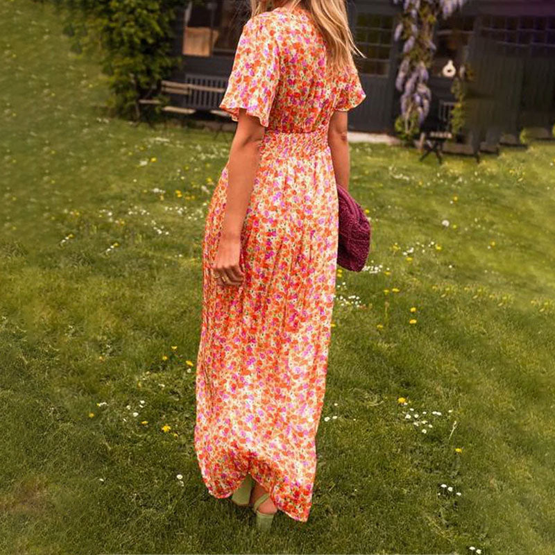 Seraphina™ | Printed Maxi Dress with Flare Sleeves