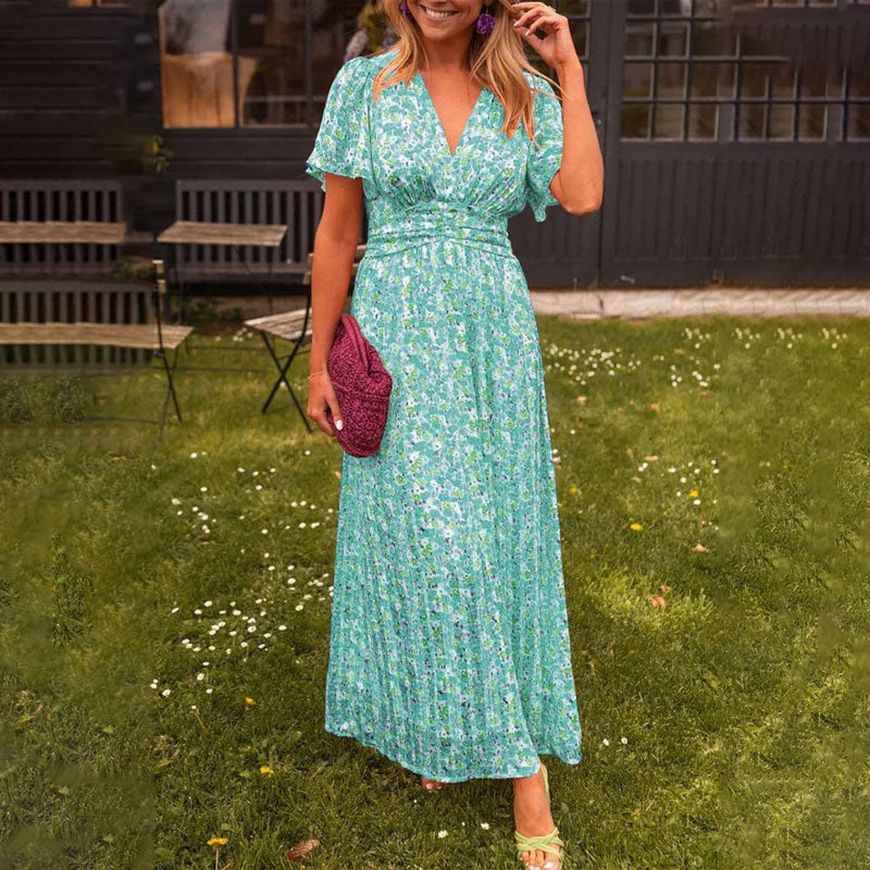 Seraphina™ | Printed Maxi Dress with Flare Sleeves