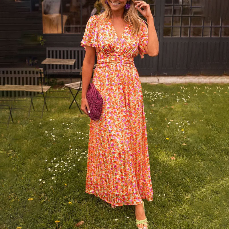 Seraphina™ | Printed Maxi Dress with Flare Sleeves